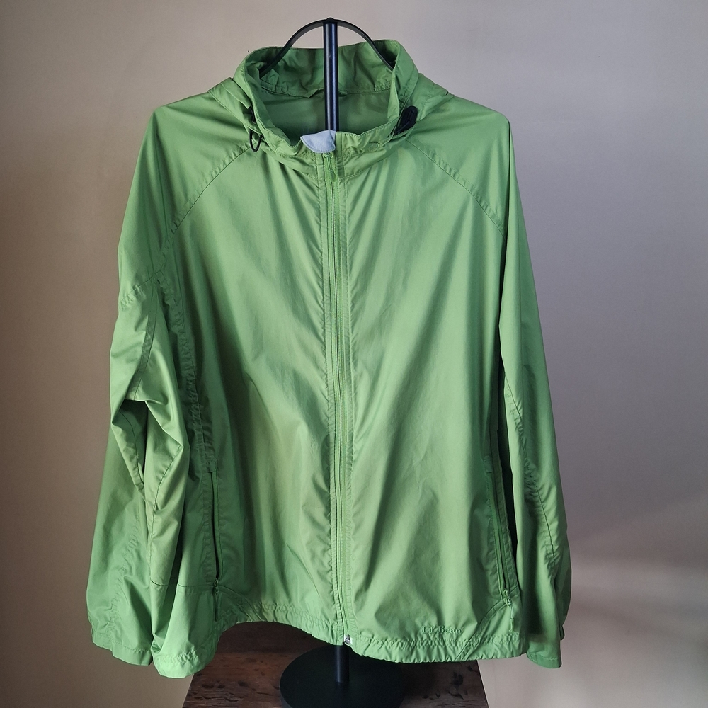 L.L. Bean Women's Lime Green Hoodie Packable Windbreaker; Size 3X